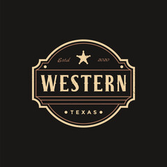 Vintage retro emblem badge western coffee logo vector, coffee roaster logo on dark background