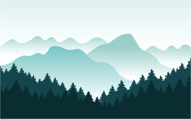 Beautifull mountain and trees Landscape illustration logo design template