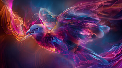 an image representing freedom and flight, using a combination of vibrant colors and dynamic shapes to convey a sense of movement and liberation