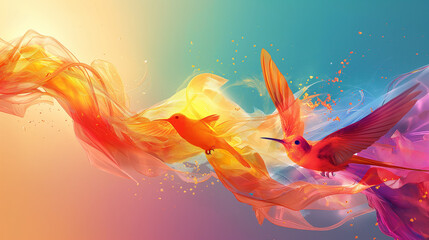 an image representing freedom and flight, using a combination of vibrant colors and dynamic shapes to convey a sense of movement and liberation