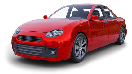 red car on transparent background and white background, 3d illustration