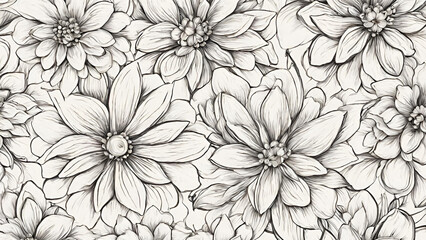 Monochromatic Elegance: Hand-Drawn Blooming Flowers Pattern