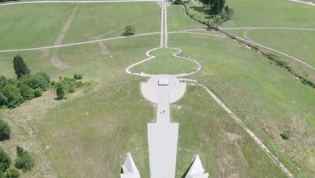 The big white monument Tjentiste spomenik in Sotizka National Park