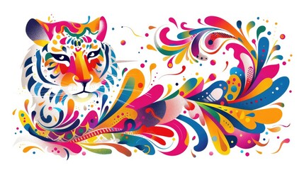 Vibrant Tiger Design with Floral Elements
