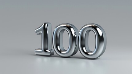 Realistic silver number 100 in 3D style imitation on a gray background