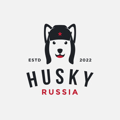 Siberian Husky with russian hat ushanka logo icon vector template on white background