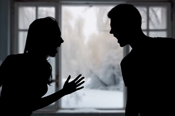 man and woman arguing at home in room