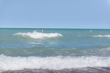 Lake Michigan. Rough waves. Two waves on the water.