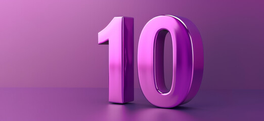 3D-style imitation purple number 10 displayed on a glossy purple background - Powered by Adobe