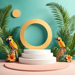 tropical stage podium showcase mockup for product presentation