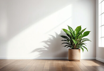 white wall interior room with potted plant