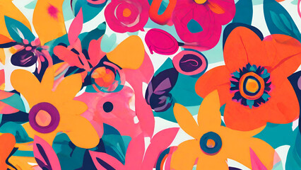 Blossoming Abundance Vibrant Floral Illustration on Canvas