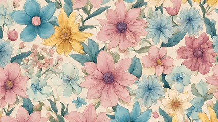 A Pattern Featuring A Variety Of Spring Flowers In Full Bloom