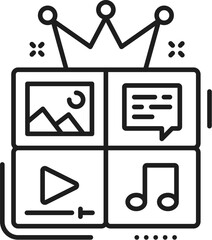 Premium content line icon, blogging, social media and multimedia vector linear sign of crowned computer screen signifies exclusive material, requiring payment or special access for users to view