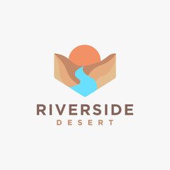 Abstract riverside desert logo vector icon on white background