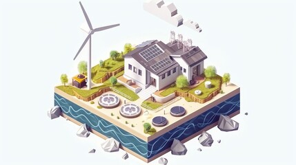 Eco elements for cities, greenhouses, cars, chargers, wind turbines.