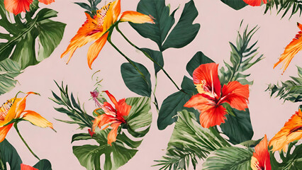A Seamless Pattern With Exotic Tropical Flowers