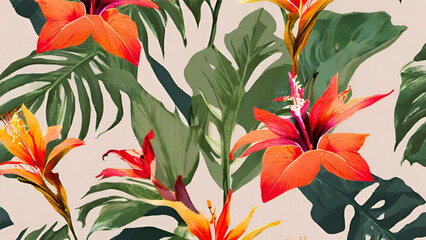 A Seamless Pattern With Exotic Tropical Flowers