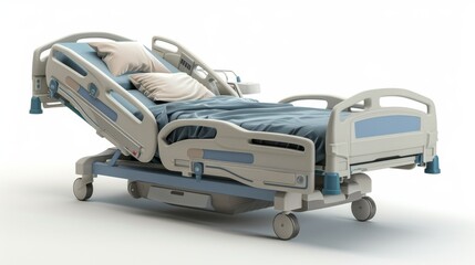 advanced hospital bed with adjustable settings, perfectly isolated on white.