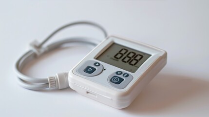 a pulse oximeter device used for measuring oxygen saturation, displayed isolated on white.