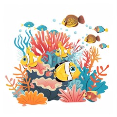 Fototapeta premium A illustration of a coral reef with a variety of fish