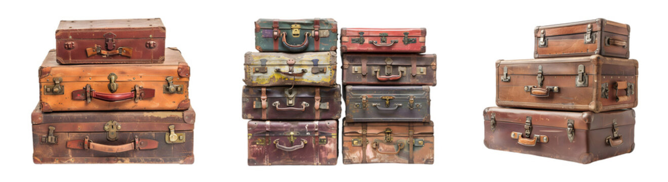 Set of stack luggage on transparent background