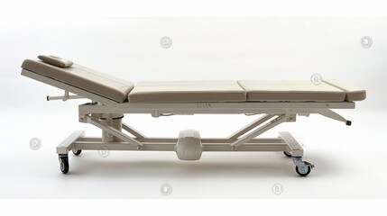 An orthopedic traction table, used in physical therapy, isolated on white.