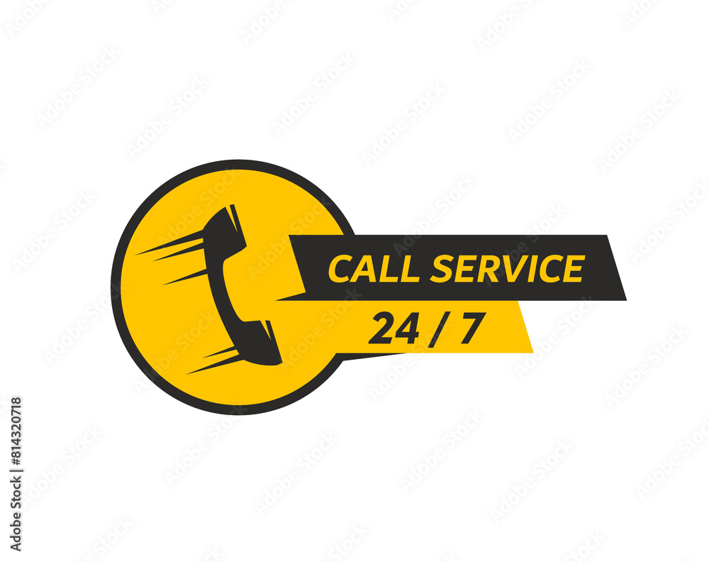 Aufkleber call center, customer support service symbol. isolated vector icon of phone tube inside of yellow ci