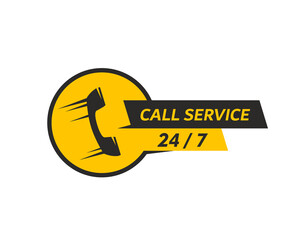 Call center, customer support service symbol. Isolated vector icon of phone tube inside of yellow circle, symbolizing noctidial hotline communication, assistant help and live interaction with clients