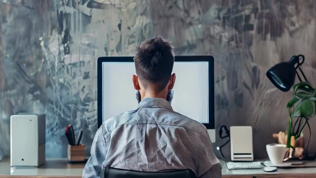 Man working on computer in modern office setup