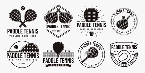 Set of Vintage Paddle Tennis logo icon vector on white background