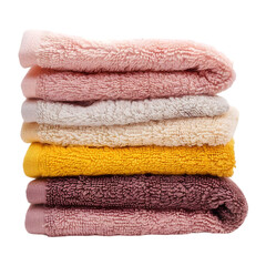 Stack of towels in different colors on transparent background