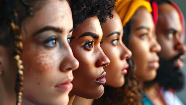 Profiles of diverse individuals lined up in row