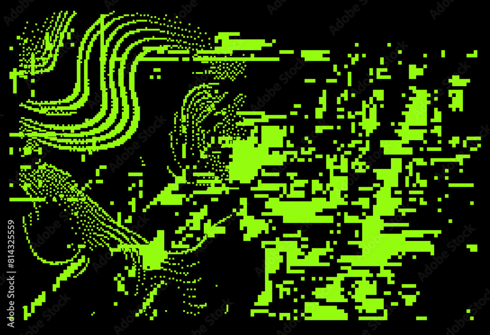 Aufkleber abstract glitchy background with random pixel noise. vector illustration in green and black colors.