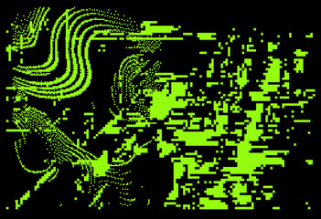 Abstract glitchy background with random pixel noise. Vector illustration in green and black colors.