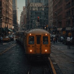 The train is in a big city.