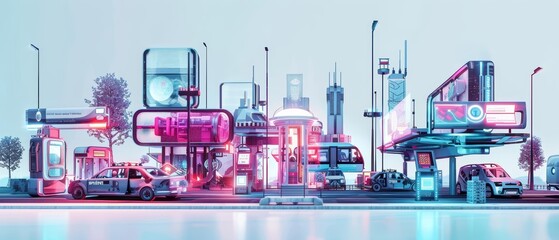 Naklejka premium An avantgarde transportation hub features enigmatic