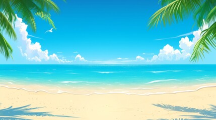 Naklejka premium Serene morning on a tropics beach with seagulls