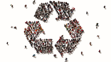 People in the shape of recycle symbol