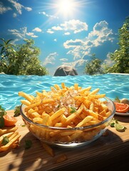 french fries on a beach