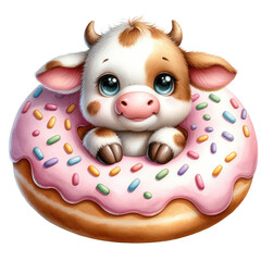 Naklejka premium Adorable Wildlife in Donut Watercolor: Charming and Funny Animal Painting