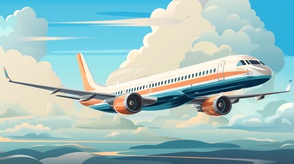 Fototapeta premium The airplane is flying in the sky above the clouds