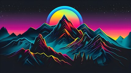 Climb the Peaks of Renewable Energy Mountains in the Neon Drenched Retro Synthwave Landscape