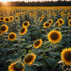 Fototapeta premium Honor National Camera Day with a mesmerizing shot of a field of sunflowers stretching towards the sun.