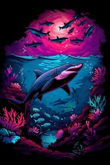 Dive into the Depths of the Ocean and Discover the Wonders of Marine Life Conservation in Vibrant Synthwave Artwork