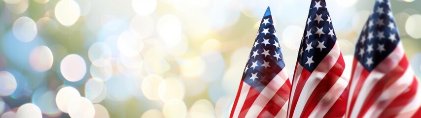american flag in a blurred background. A background banner for template design, mockup and wallpaper 
