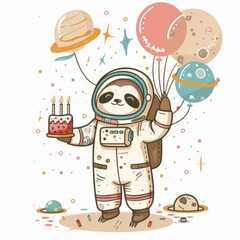 Fototapeta premium Astronaut sloth celebrating a cosmic birthday