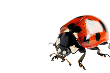 Naklejka premium Macro close-up of a red ladybird beetle with black spots isolated on a transparent background