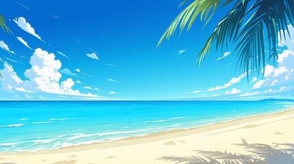 Whimsical illustration of a tropical beach scene