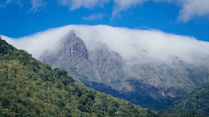 Chirripó Peak seen from afar, shrouded in clouds